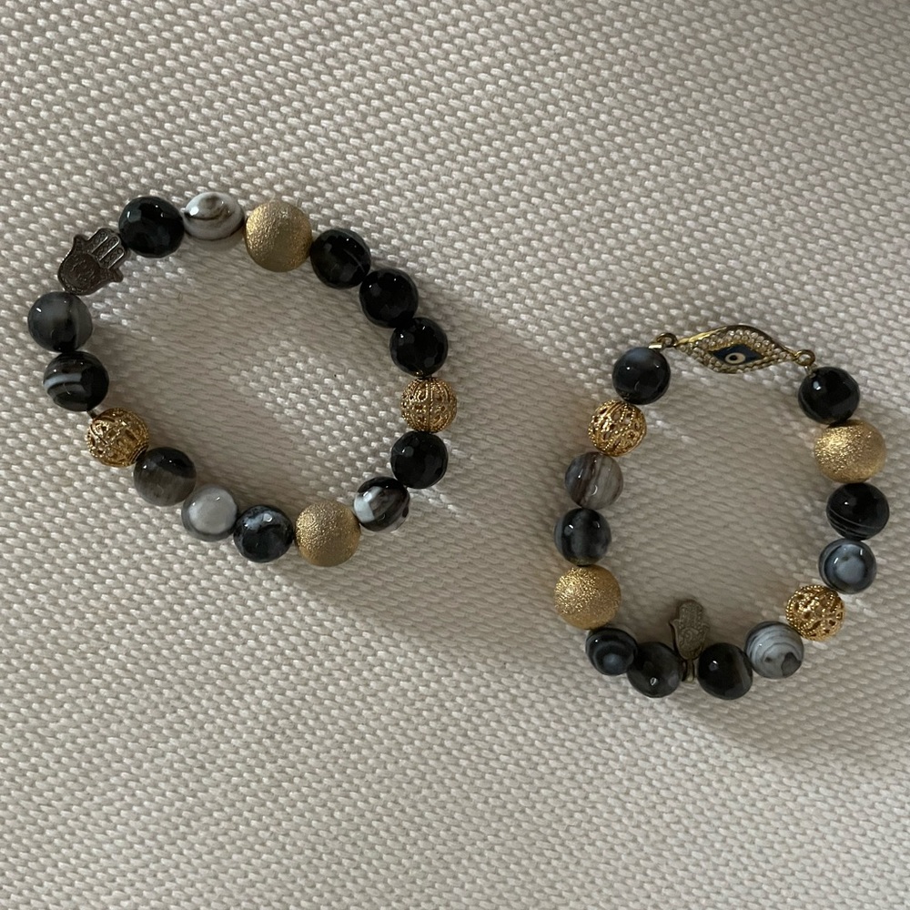 2 beaded bracelets - 1 evil eye and 1 hamsa